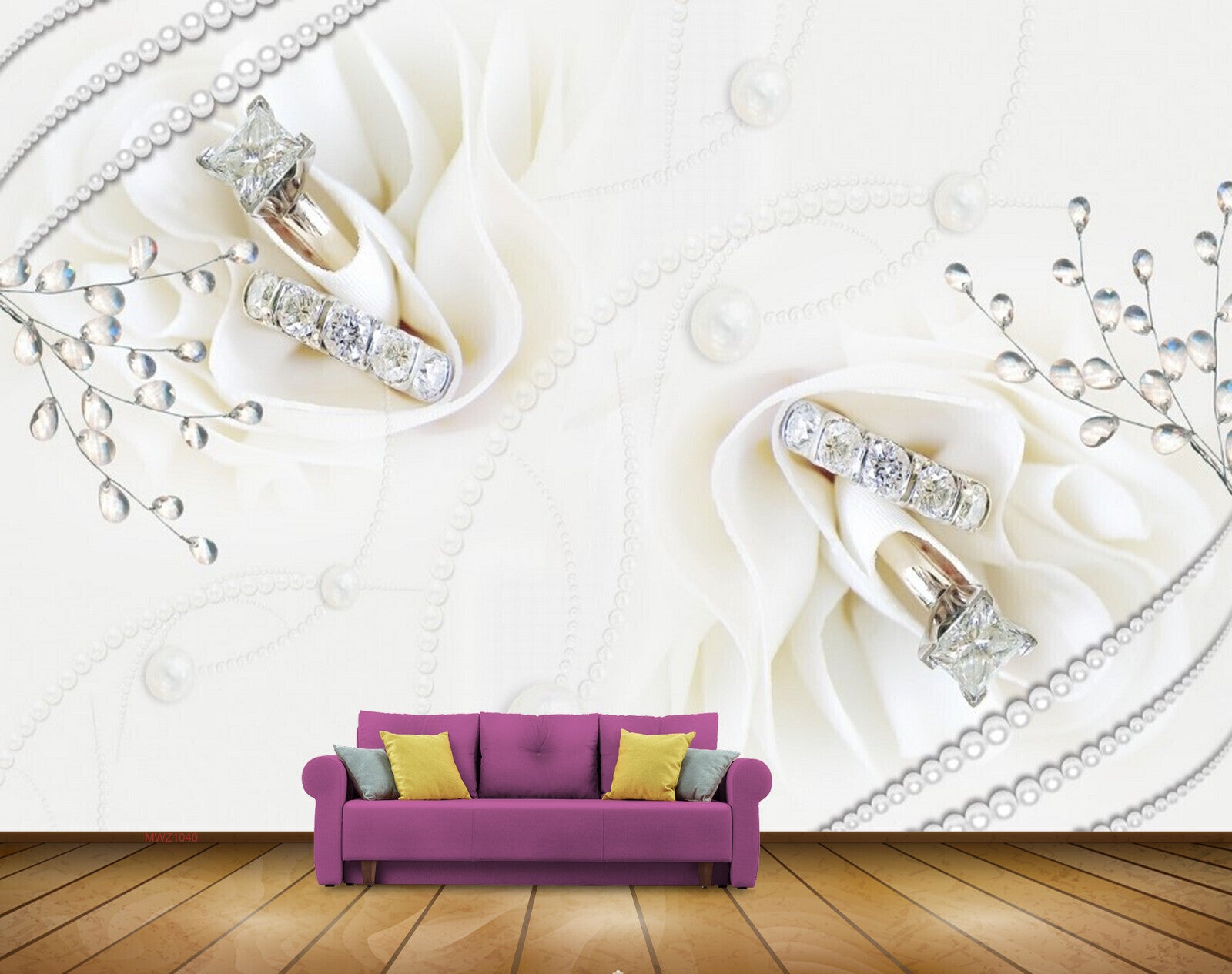 Avikalp MWZ1040 Diamond Rings Flowers 3D HD Wallpaper