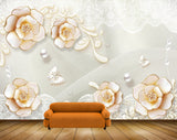 Avikalp MWZ1041 Orange white Flowers Butterflies Pearls 3D HD Wallpaper