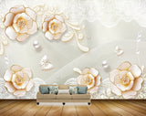 Avikalp MWZ1041 Orange white Flowers Butterflies Pearls 3D HD Wallpaper