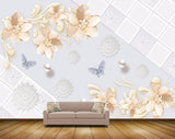Avikalp MWZ1042 Orange White Flowers Butterflies HD Wallpaper