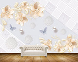 Avikalp MWZ1042 Orange White Flowers Butterflies 3D HD Wallpaper