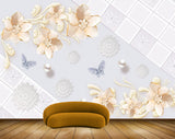Avikalp MWZ1042 Orange White Flowers Butterflies 3D HD Wallpaper