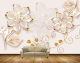 Avikalp MWZ1048 White Golden Flowers Leaves HD Wallpaper