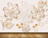 Avikalp MWZ1048 White Golden Flowers Leaves 3D HD Wallpaper