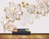Avikalp MWZ1049 White Golden Flowers Leaves 3D HD Wallpaper