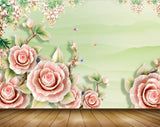 Avikalp MWZ1051 Pink Rose Flowers Butterflies Leaves 3D HD Wallpaper