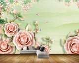 Avikalp MWZ1051 Pink Rose Flowers Butterflies Leaves 3D HD Wallpaper