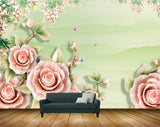 Avikalp MWZ1051 Pink Rose Flowers Butterflies Leaves 3D HD Wallpaper