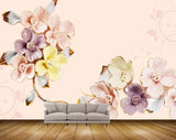 Avikalp MWZ1052 Pink Yellow Flowers Leaves 3D HD Wallpaper