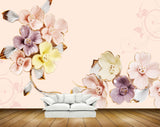 Avikalp MWZ1052 Pink Yellow Flowers Leaves 3D HD Wallpaper