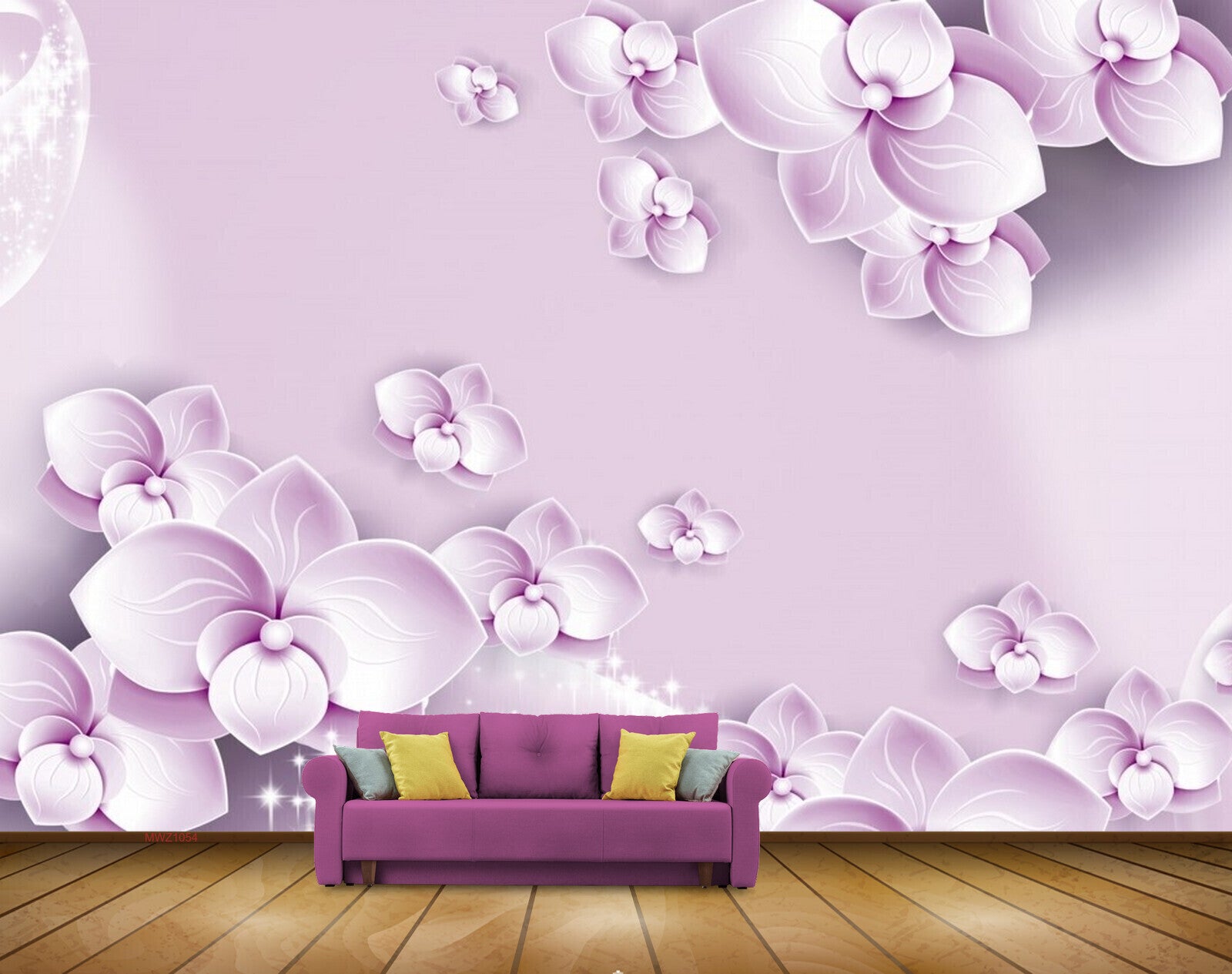 Avikalp MWZ1054 Purple Flowers 3D HD Wallpaper