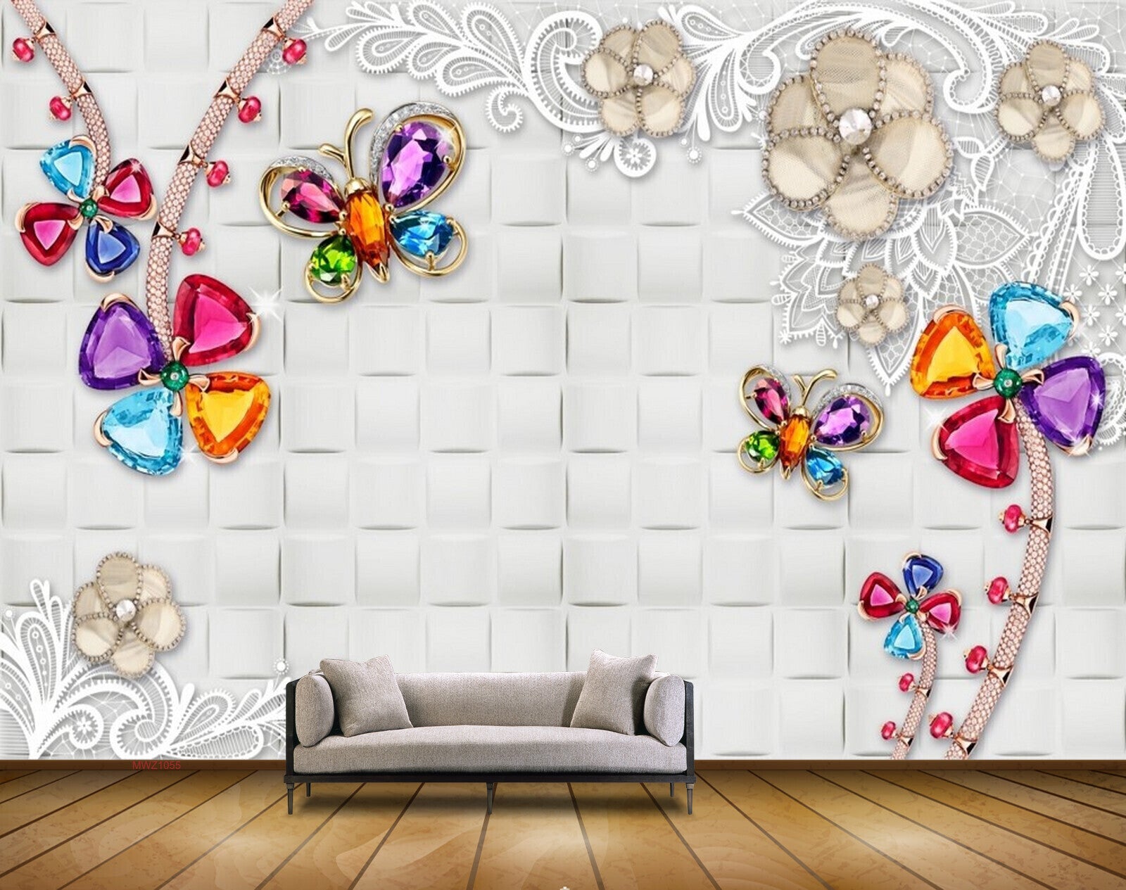 Avikalp MWZ1055 Multicoloured Butterflies Flowers 3D HD Wallpaper