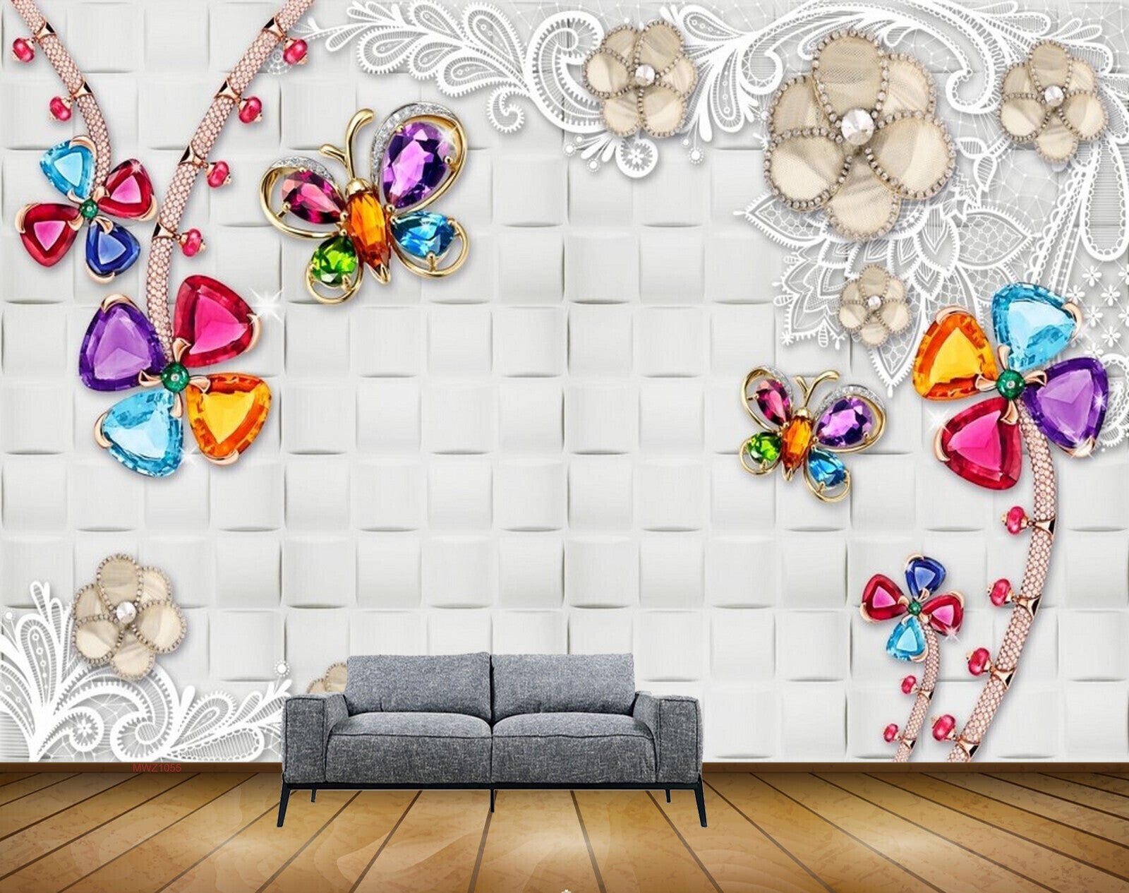 Avikalp MWZ1055 Multicoloured Butterflies Flowers 3D HD Wallpaper