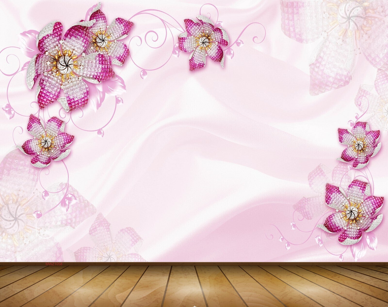 Avikalp MWZ1058 Pink White Flowers Leaves 3D HD Wallpaper
