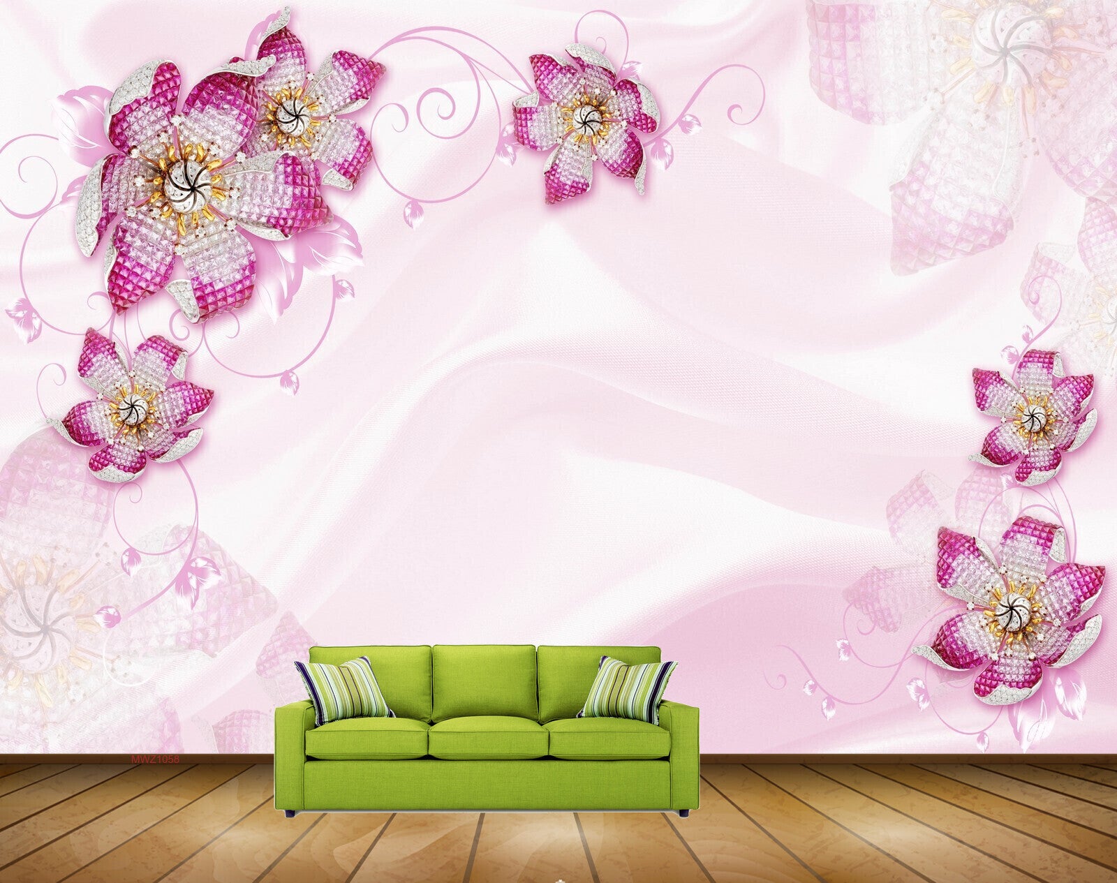 Avikalp MWZ1058 Pink White Flowers Leaves 3D HD Wallpaper