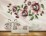 Avikalp MWZ1061 Brown Flowers Leaves Swans 3D HD Wallpaper