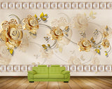 Avikalp MWZ1062 Golden Flowers Leaves HD Wallpaper