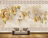 Avikalp MWZ1062 Golden Flowers Leaves 3D HD Wallpaper