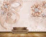 Avikalp MWZ1063 Peach Flowers Leaves 3D HD Wallpaper