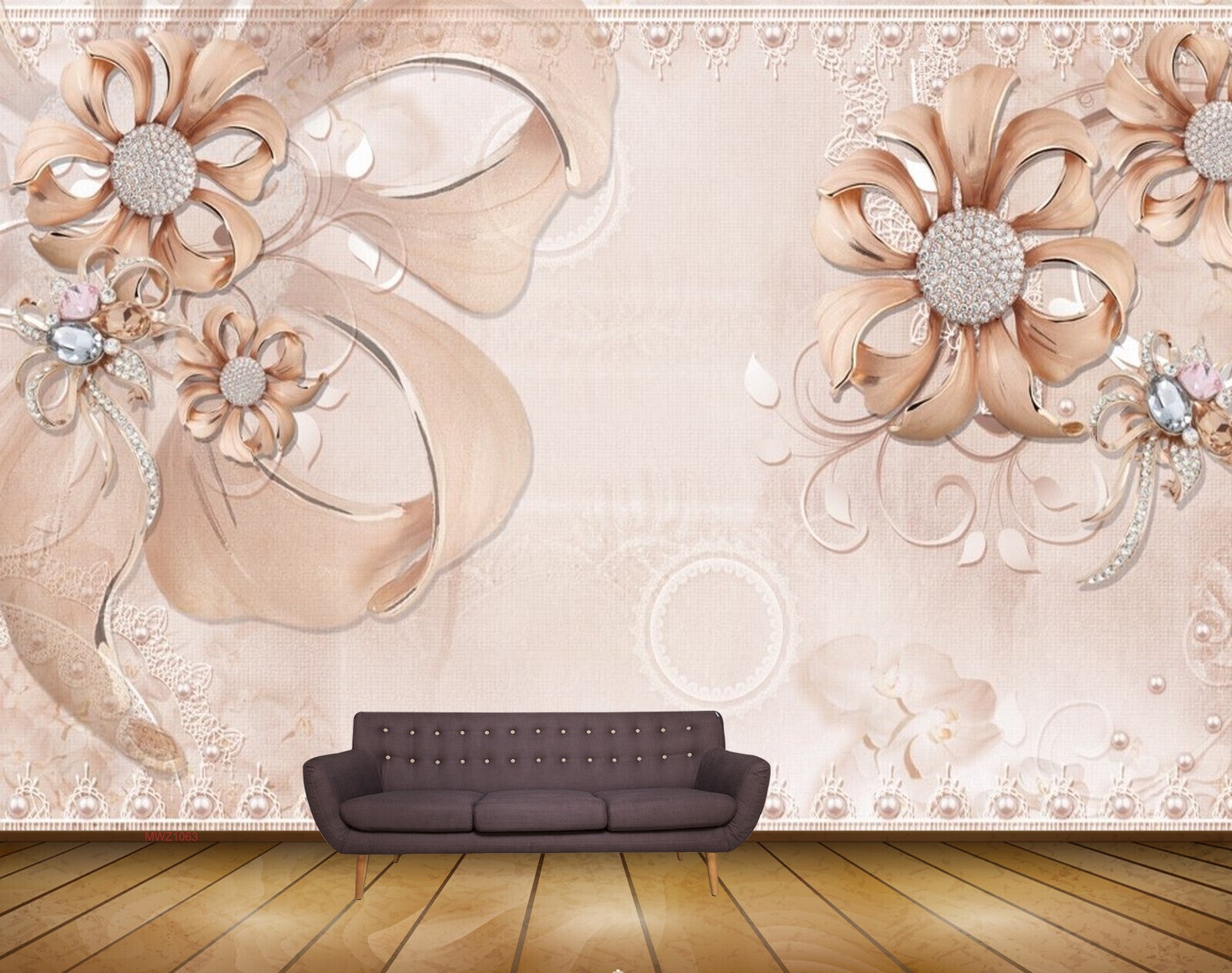 Avikalp MWZ1063 Peach Flowers Leaves 3D HD Wallpaper