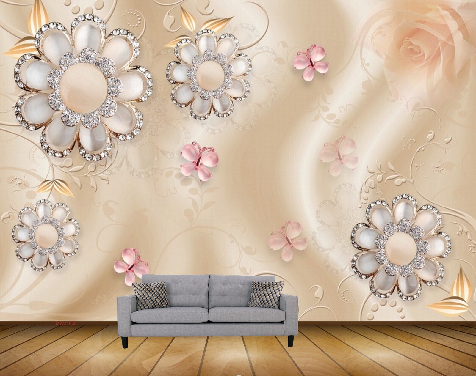 Avikalp MWZ1065 White Flowers Butterflies 3D HD Wallpaper