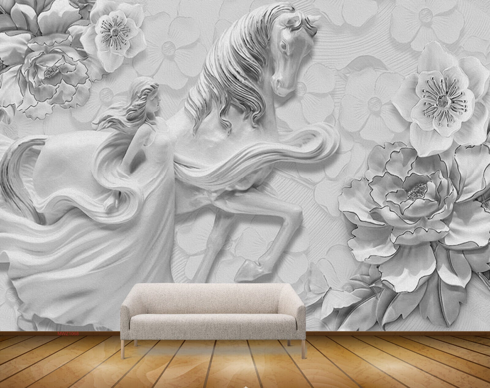 Avikalp MWZ1068 White Horse Girl Flowers HD Wallpaper