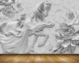 Avikalp MWZ1068 White Horse Girl Flowers 3D HD Wallpaper