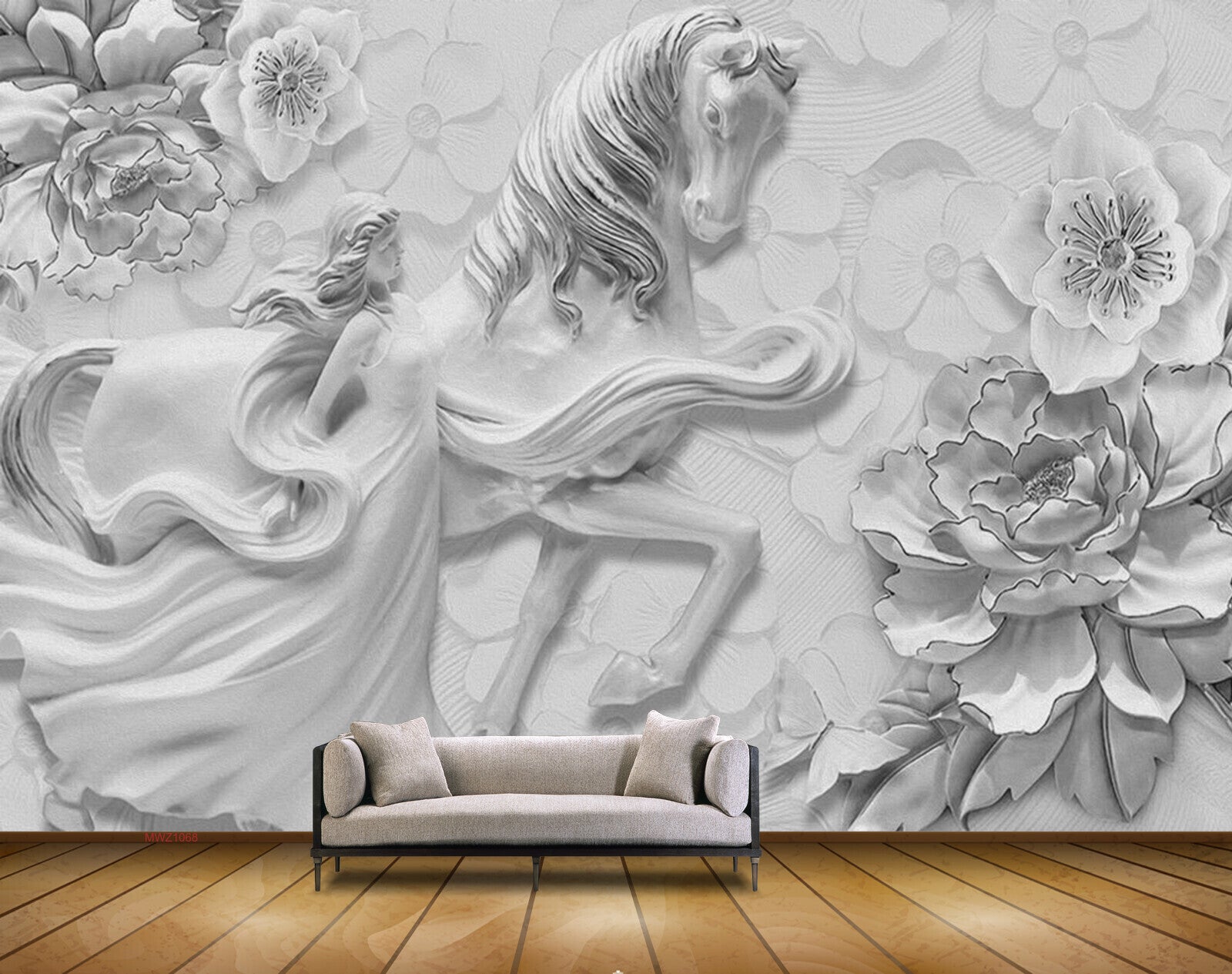 Avikalp MWZ1068 White Horse Girl Flowers 3D HD Wallpaper