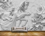 Avikalp MWZ1068 White Horse Girl Flowers 3D HD Wallpaper