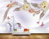 Avikalp MWZ1070 Golden Flowers Butteflies Swans 3D HD Wallpaper