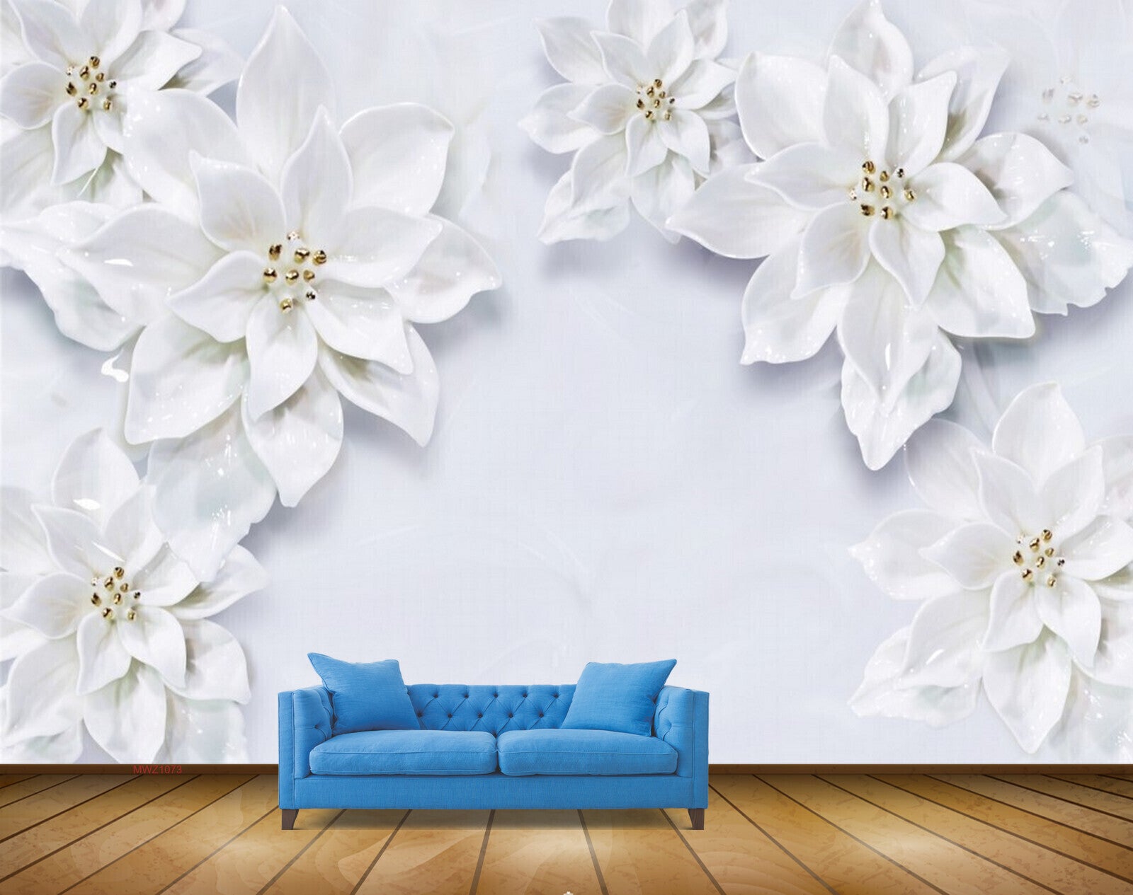 Avikalp MWZ1073 White Flowers 3D HD Wallpaper