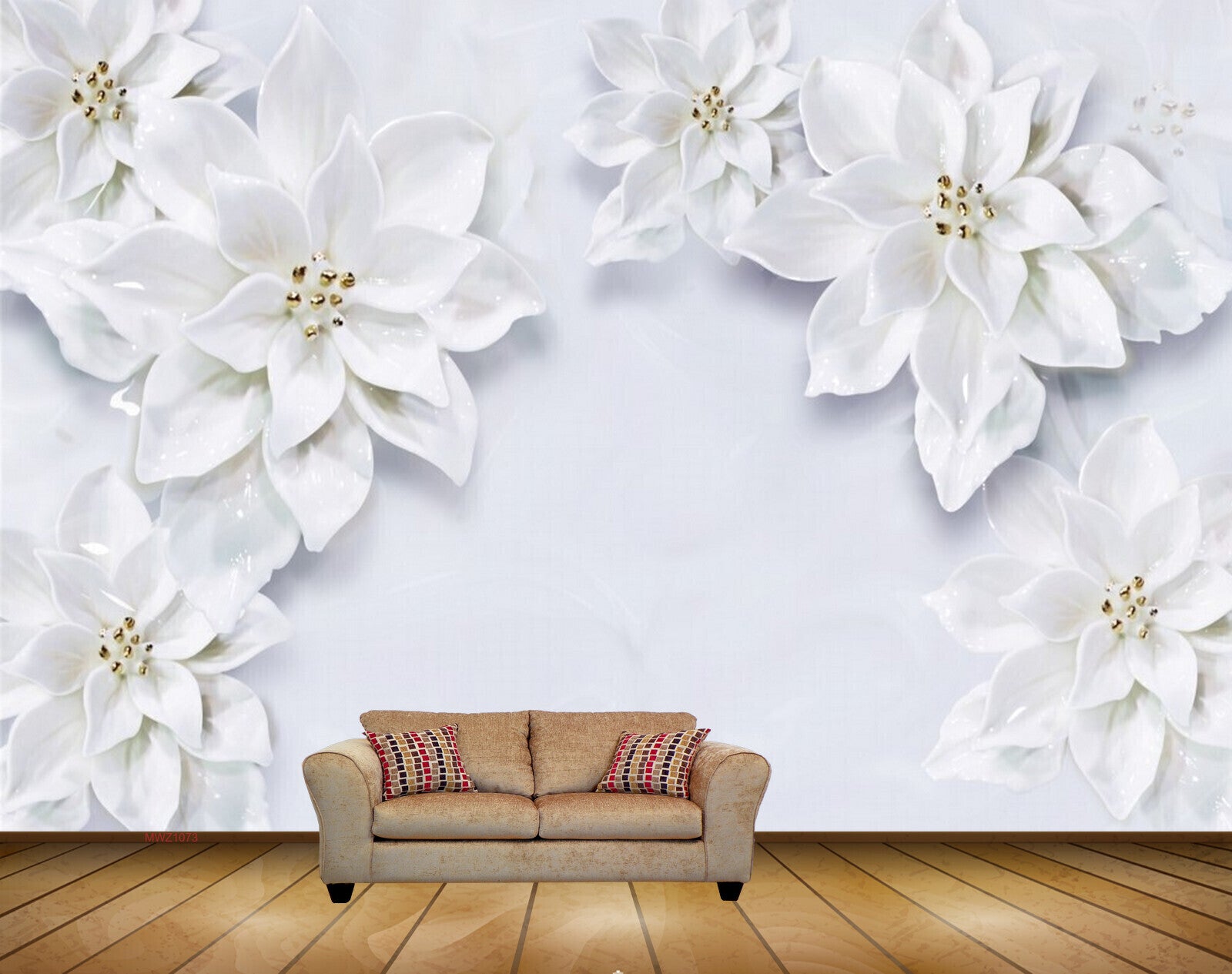 Avikalp MWZ1073 White Flowers 3D HD Wallpaper