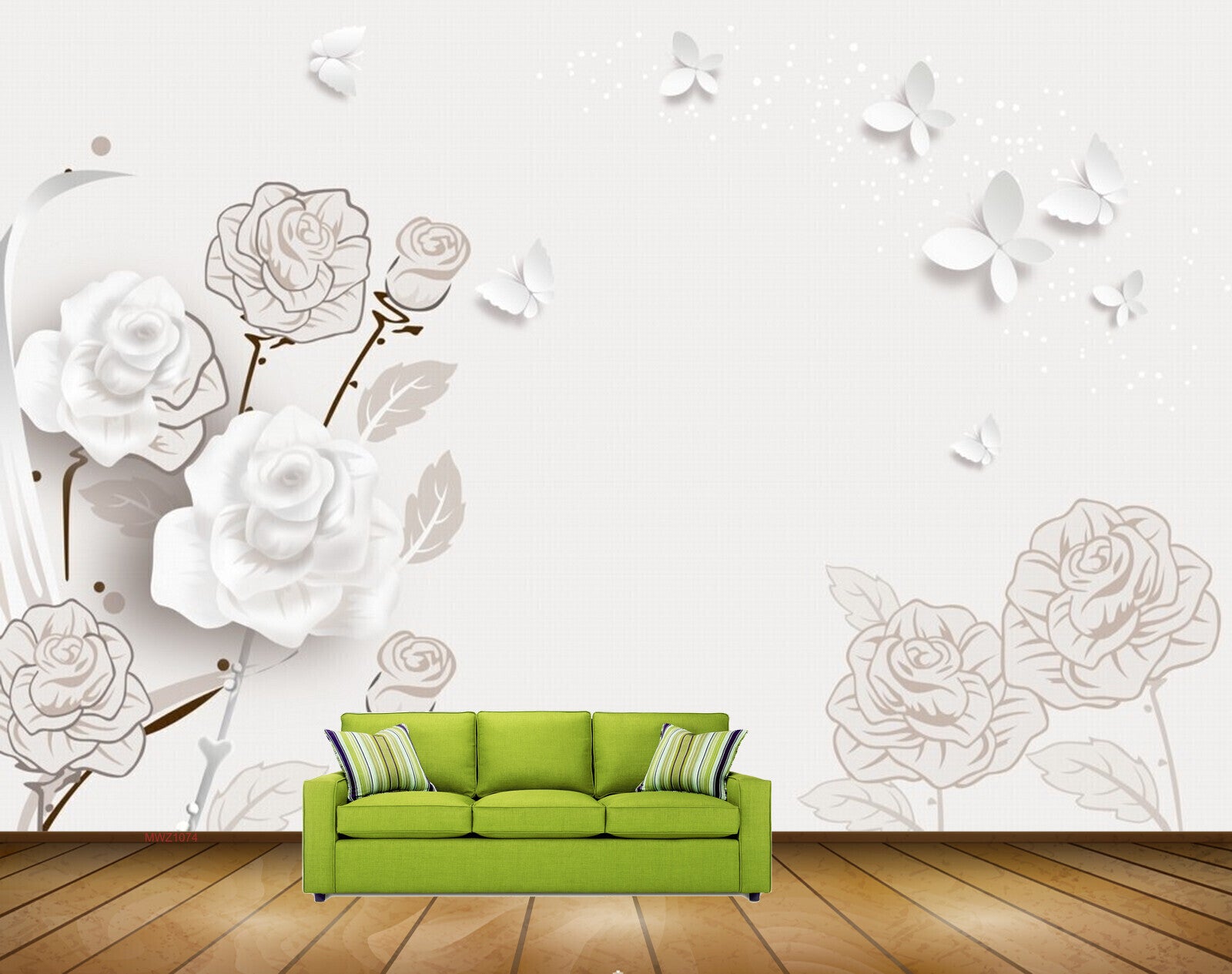 Avikalp MWZ1074 White Flowers Butterflies 3D HD Wallpaper