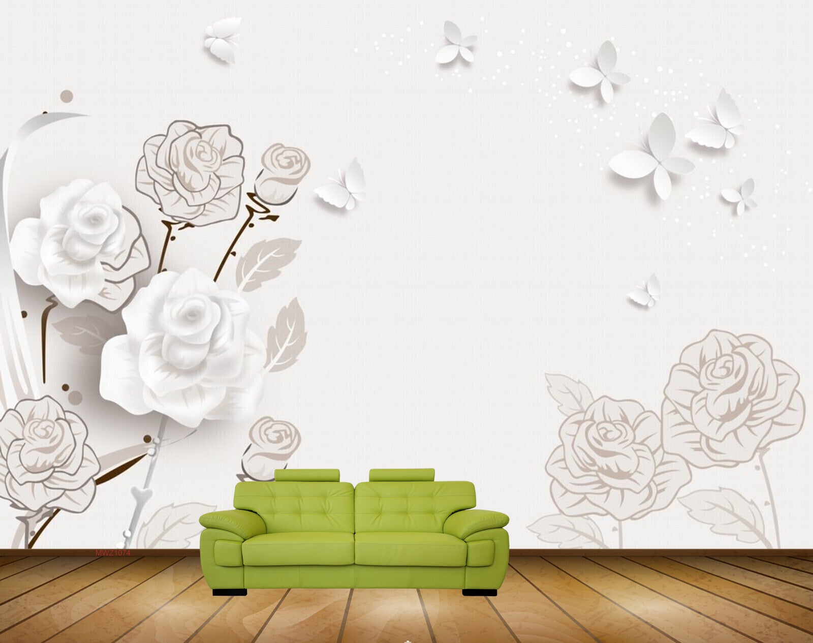 Avikalp MWZ1074 White Flowers Butterflies 3D HD Wallpaper