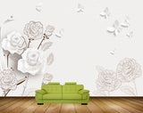 Avikalp MWZ1074 White Flowers Butterflies 3D HD Wallpaper