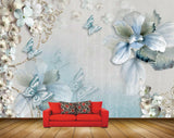 Avikalp MWZ1075 Blue Flowers Butterflies HD Wallpaper