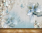 Avikalp MWZ1075 Blue Flowers Butterflies 3D HD Wallpaper