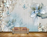 Avikalp MWZ1075 Blue Flowers Butterflies 3D HD Wallpaper