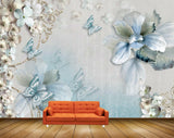 Avikalp MWZ1075 Blue Flowers Butterflies 3D HD Wallpaper