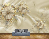 Avikalp MWZ1076 Golden Flowers Leaves HD Wallpaper