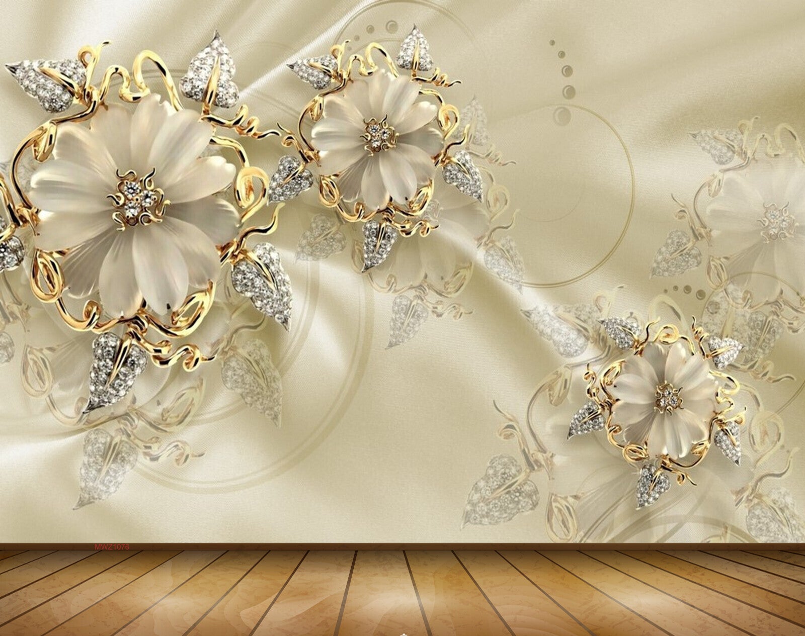 Avikalp MWZ1076 Golden Flowers Leaves 3D HD Wallpaper