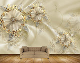 Avikalp MWZ1076 Golden Flowers Leaves 3D HD Wallpaper