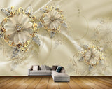 Avikalp MWZ1076 Golden Flowers Leaves 3D HD Wallpaper