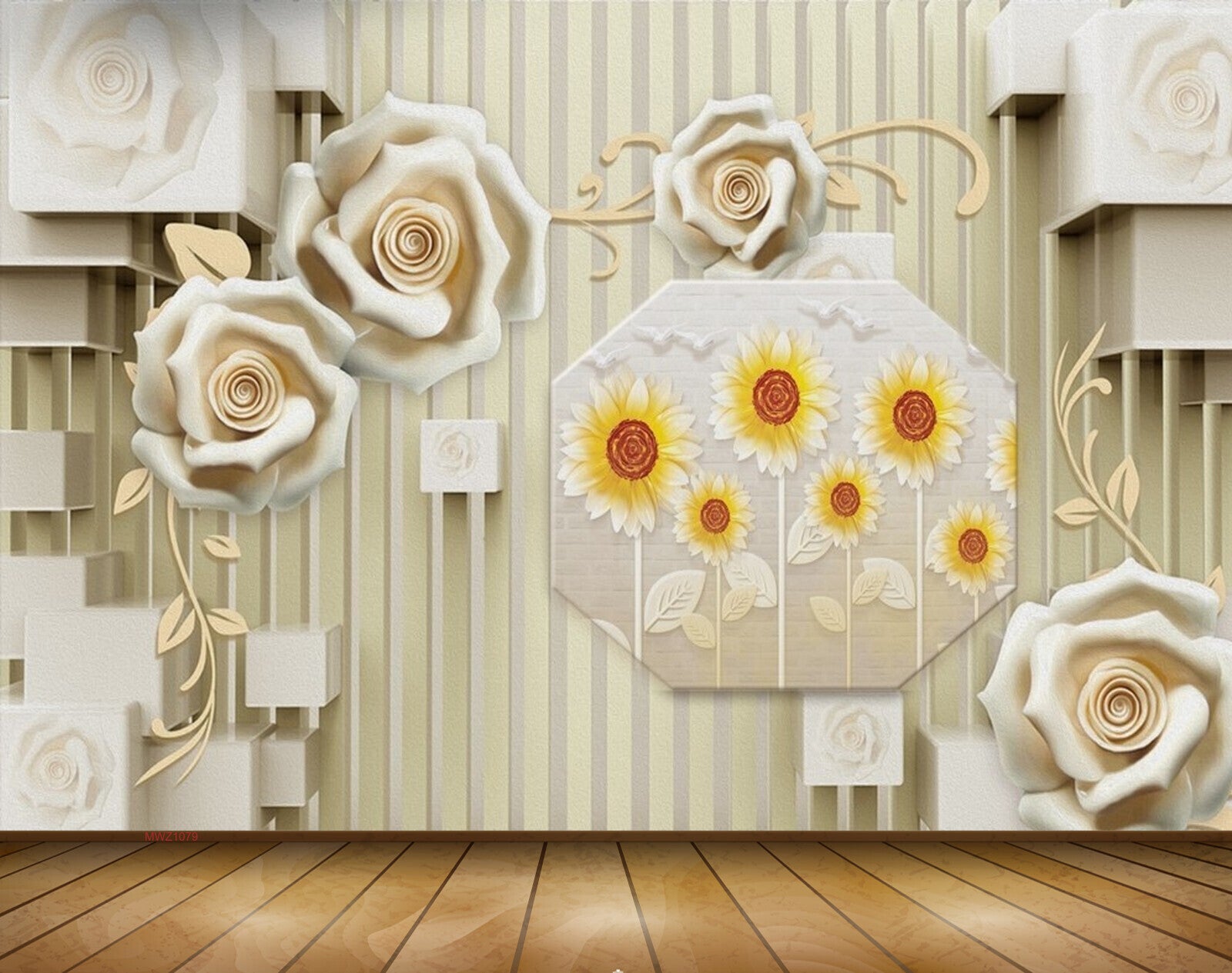 Avikalp MWZ1079 Yellow White Flowers Leaves 3D HD Wallpaper