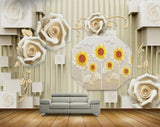Avikalp MWZ1079 Yellow White Flowers Leaves 3D HD Wallpaper
