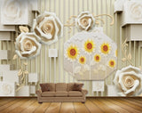 Avikalp MWZ1079 Yellow White Flowers Leaves 3D HD Wallpaper