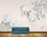 Avikalp MWZ1080 White Flowers Leaves HD Wallpaper