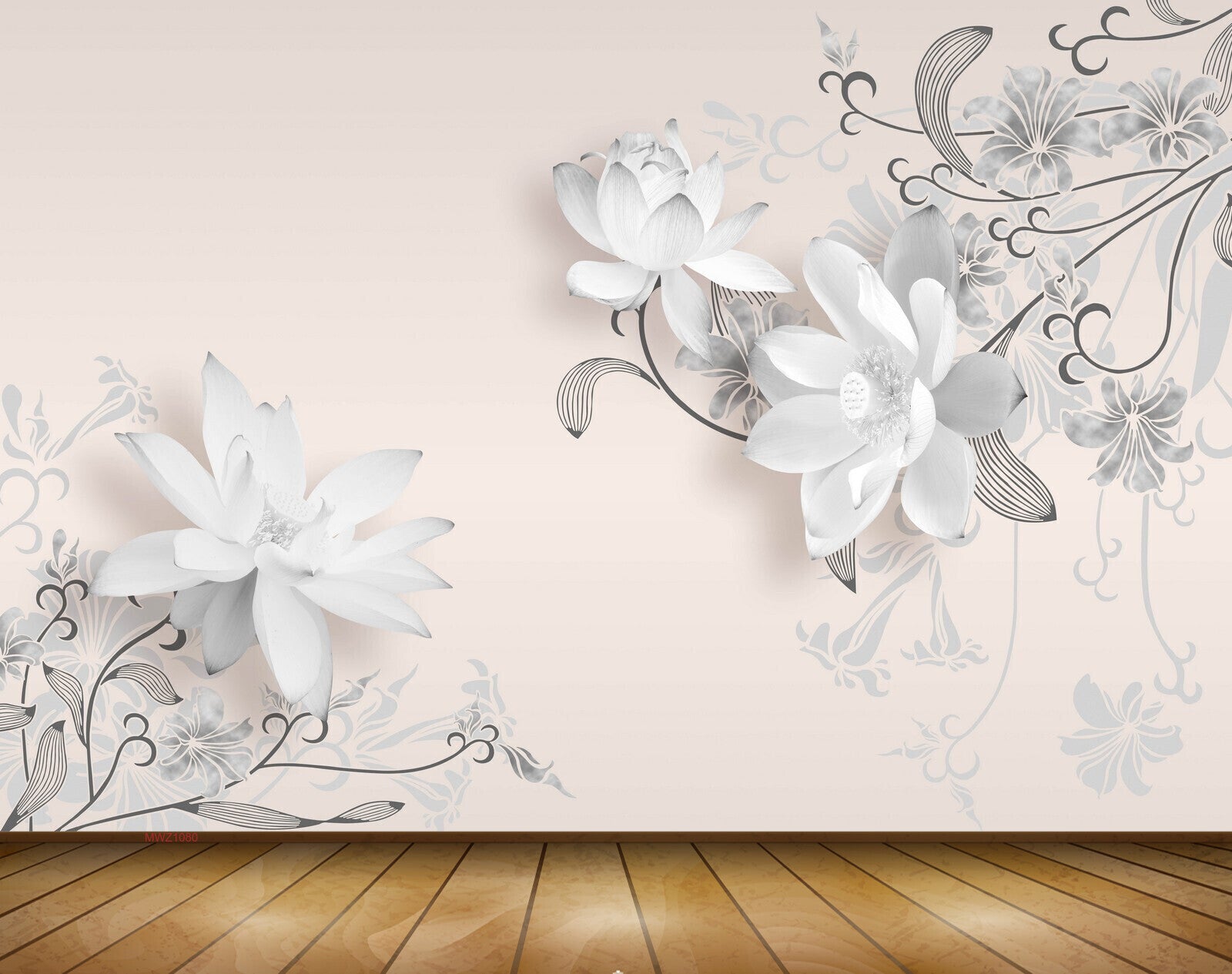 Avikalp MWZ1080 White Flowers Leaves 3D HD Wallpaper