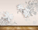 Avikalp MWZ1080 White Flowers Leaves 3D HD Wallpaper