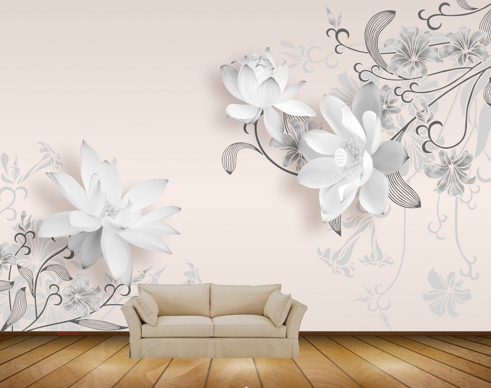 Avikalp MWZ1080 White Flowers Leaves 3D HD Wallpaper